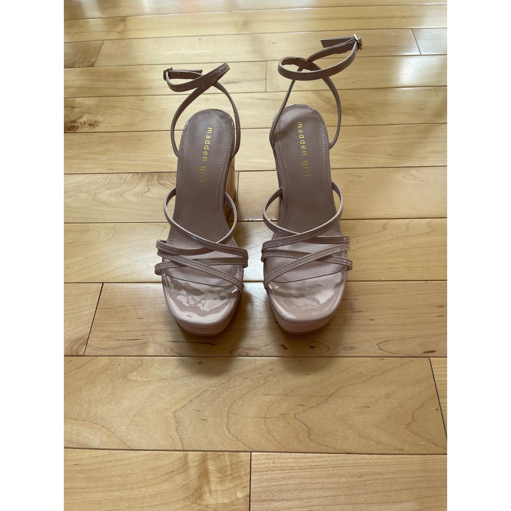 Madden Girl Nude Pink Patent Strappy Platform Wedge Sandals Ankle Strp Heel  7.5